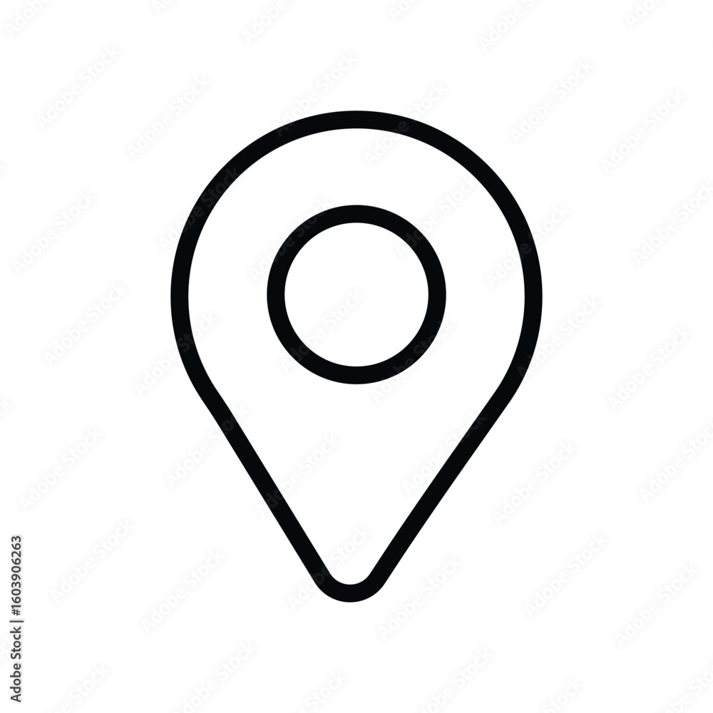 Poster black outline of a map pin with a round marker at its center isolated on a white background