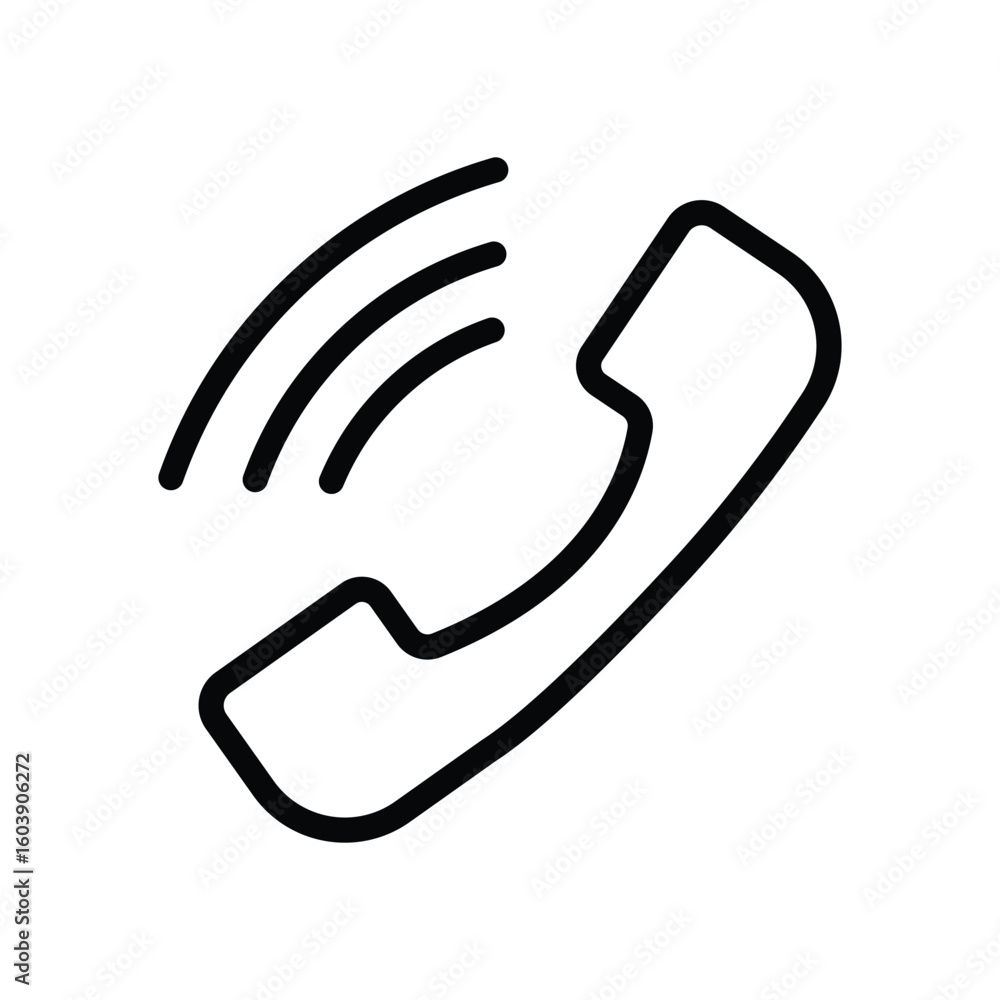 Poster black outline of a phone handset with curved lines emanating from the left