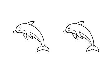 Two jumping dolphins outline ocean marine life