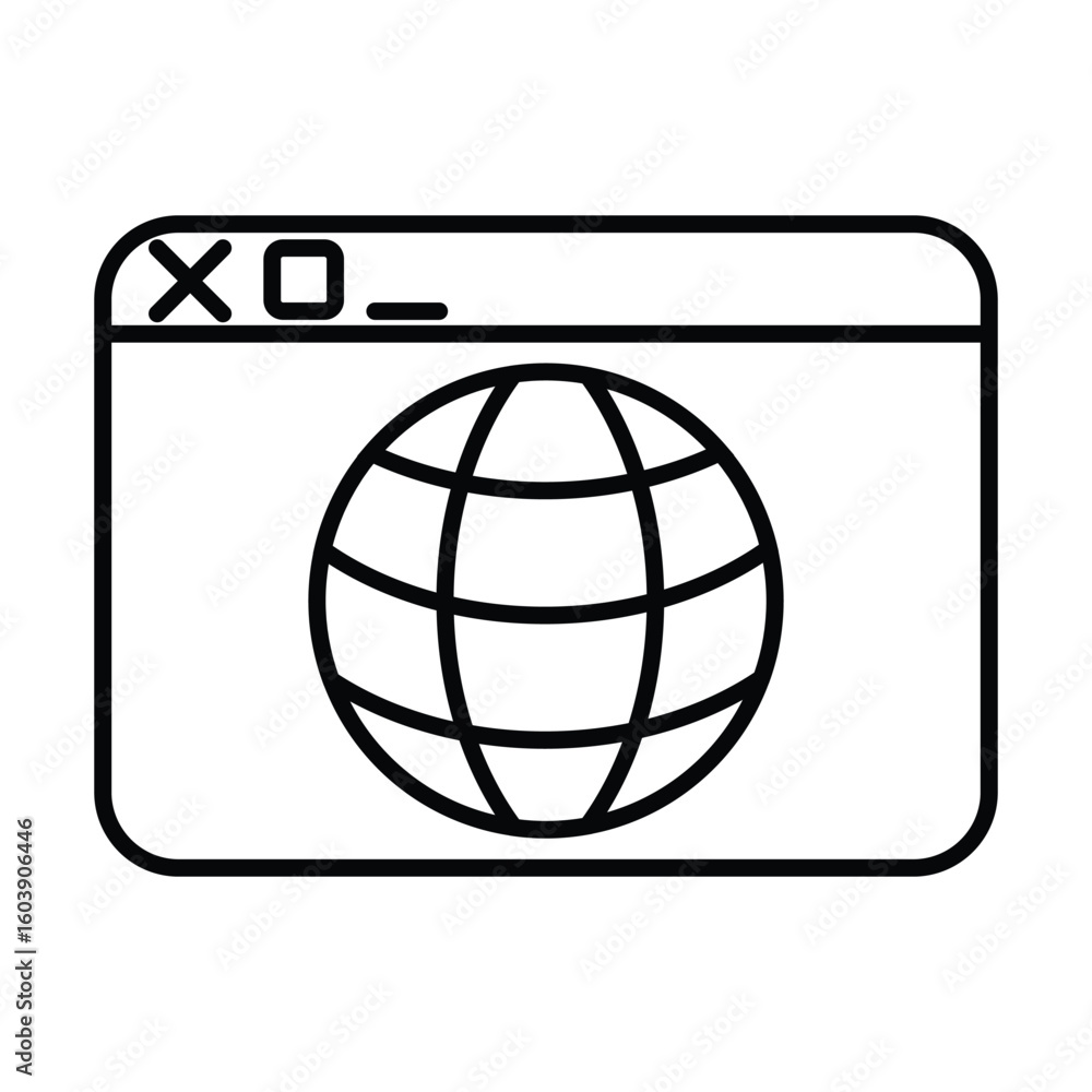 Aufkleber blackandwhite drawing of a browser window displaying a globe