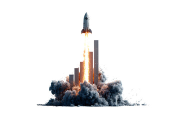 Rocket launch with bar chart, isolated on transparent background

