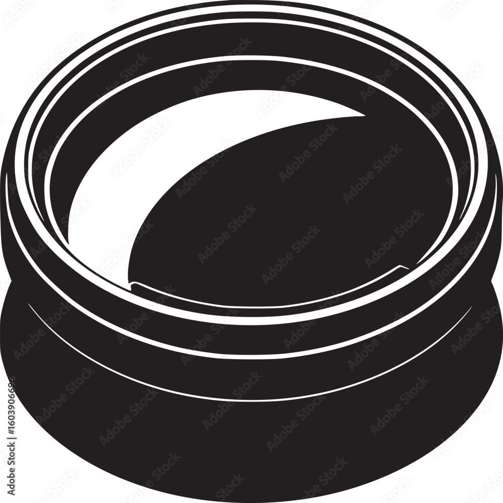Aufkleber a black and white graphic illustration of a cylindrical object with multiple layers and a shadow cas