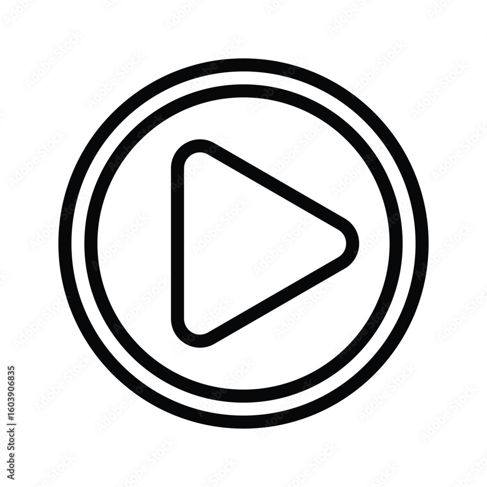 Poster play button with double circle outline in simple black and white design
