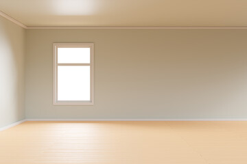 white empty room interior with wooden floor and window. Modern design element for product presentation. Empty interior of living room, 3d render