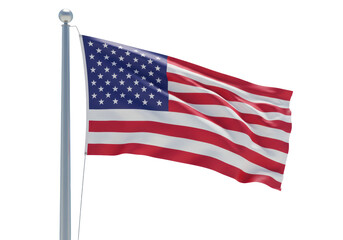 Isolated American Flag Waving on Silver Pole