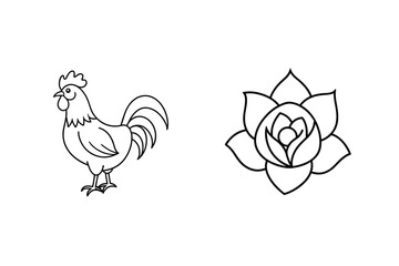 Rooster and flower illustration chicken bird