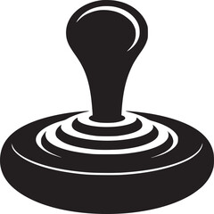 A black and white illustration of a joystick with a round base and a bulbous top on white background