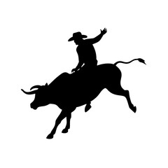 Bull Rider Cowboy Waving Silhouette