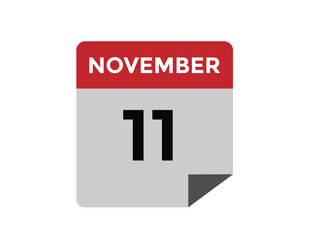 11 November, calendar date icon. 11 November Calendar Date for Deadlines or Appointment. Day, month. vector illustration.
