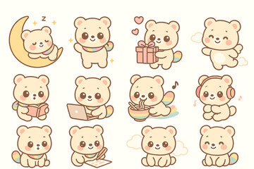 Emoji character sticker of adorable kawaii chibi bear characters