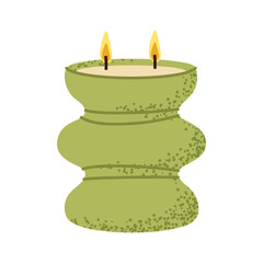 Green abstract candle in a minimalist flat style, ideal for holiday decor or hygge designs.