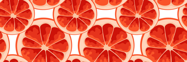 Juicy seamless pattern with grapefruit slices. For summer backgrounds, food packaging, fabric prints