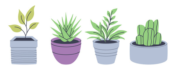 Colorful abstract houseplants in flat style, perfect for home decor, garden, or eco-friendly designs