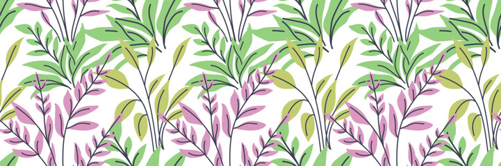 Colorful abstract botanical seamless pattern, great for textiles, wallpaper, or backgrounds.