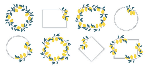 Set of decorative lemon wreaths and frames, perfect for summer designs