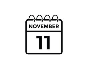 11 November, calendar date icon. 11 November Calendar Date for Deadlines or Appointment. Day, month. vector illustration.
