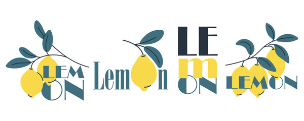 Set of vibrant lemon logos with natural botanical elements