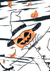 Mystic and whimsical poster in grunge and underground style. Halloween and spooky art