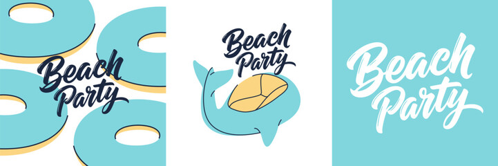 Beach Party themed set. Design for beach invitations, party banners, or seasonal promotions.