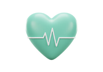 Isolated Mint Green Heart with Cardiogram Line