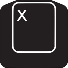 A black keyboard key with a white x symbol in the center on a white background in simple design