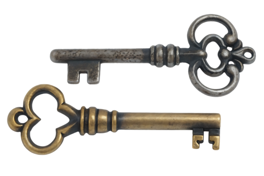 Antique metal keys ornate design isolated on a transparent background image