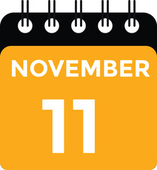11 November, calendar date icon. 11 November Calendar Date for Deadlines or Appointment. Day, month. vector illustration.
