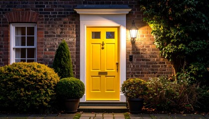 Evening view of a yellow door