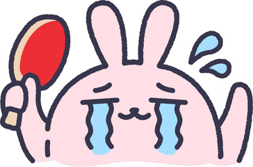 号泣する、卓球うさぎ（線画カラー）のイラスト
