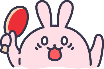 驚いた、卓球うさぎ（線画カラー）のイラスト