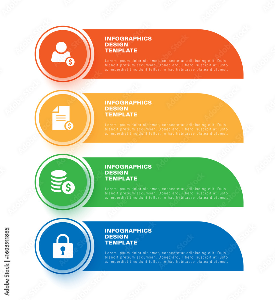Poster four steps vertical business infographic template with icons and space for data