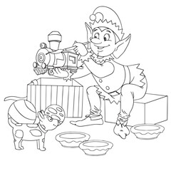 Cute cartoon hand drawn vector Christmas_elf outline.