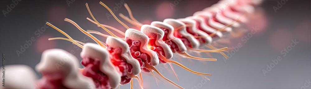 Poster disc bulge and nerve compression concept. detailed view of a human spine, highlighting its structure