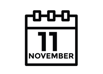 11 November, calendar date icon. 11 November Calendar Date for Deadlines or Appointment. Day, month. vector illustration.
