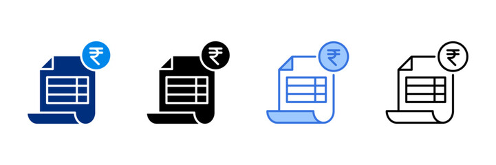 Invoice Icon Set With Different Currencies