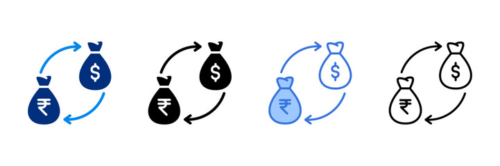Exchange Icon Set With Different Currencies