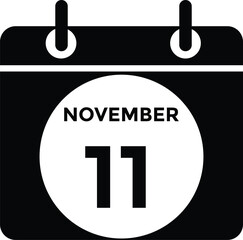 11 November, calendar date icon. 11 November Calendar Date for Deadlines or Appointment. Day, month. vector illustration.
