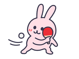 卓球のカットマンの、うさぎ（線画カラー）のイラスト
