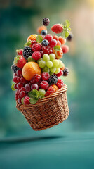 Basket with flying fruit