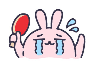 号泣する、卓球うさぎ（線画カラー）のイラスト