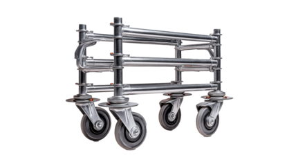 Set of four heavy duty scaffolding caster wheels designed for professional use, featuring durable metal construction and swivel mechanism for easy maneuverability. Ideal for construction