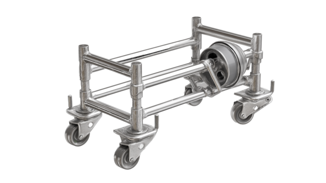 Sturdy metal scaffolding caster wheel assembly designed for professional use, featuring durable construction and smooth rolling wheels for easy mobility in construction settings - Powered by Adobe