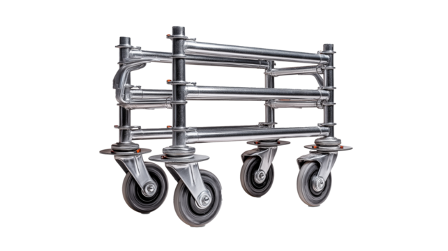 Set of four heavy duty scaffolding caster wheels designed for professional use, featuring durable metal construction and swivel mechanism for easy maneuverability. Ideal for construction