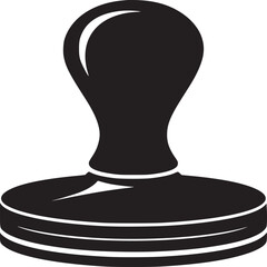 A black and white illustration of a rubber stamp with a rounded handle and a layered base design
