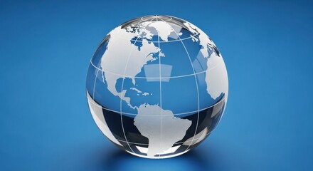 Clear Glass Earth Globe on Blue Background Illustrating Global Connectivity and International Business