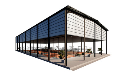 Corner view padel tennis courts inside metal structure building with terracotta color © WINDERFULL STUDIO