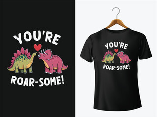 Dinosaur Couple Love Heart Roar Some vector