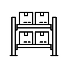 Warehouse Storage Rack Icon. Shelves with Boxes Inventory Line Vector