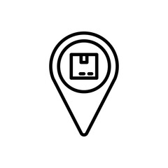 Package Location Pin Icon. Parcel Tracking Marker Logistics Line Vector