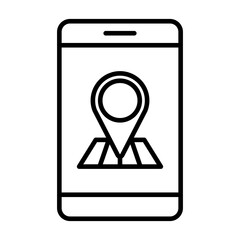 Mobile GPS Location Icon. Map Pin on Smartphone Navigation Line Vector